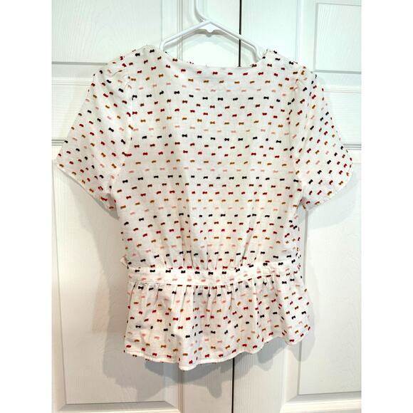 NEW Madewell Wrap Top Short Sleeve White Print Tie Waist Blouse - Picture 8 of 8